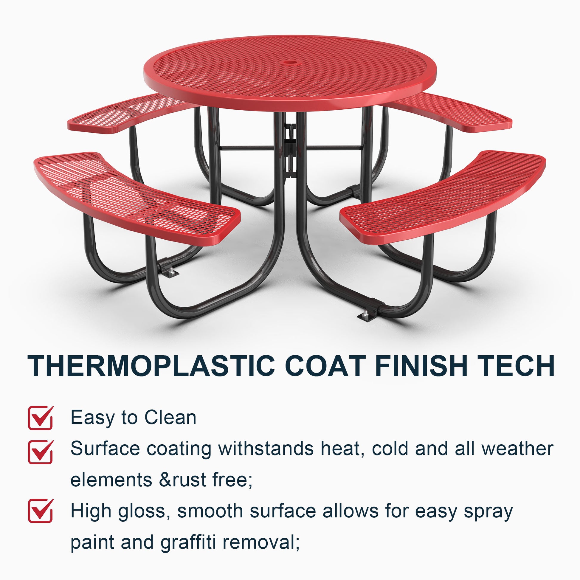 Red Round Table & Chair Set with Umbrella Hole image 3