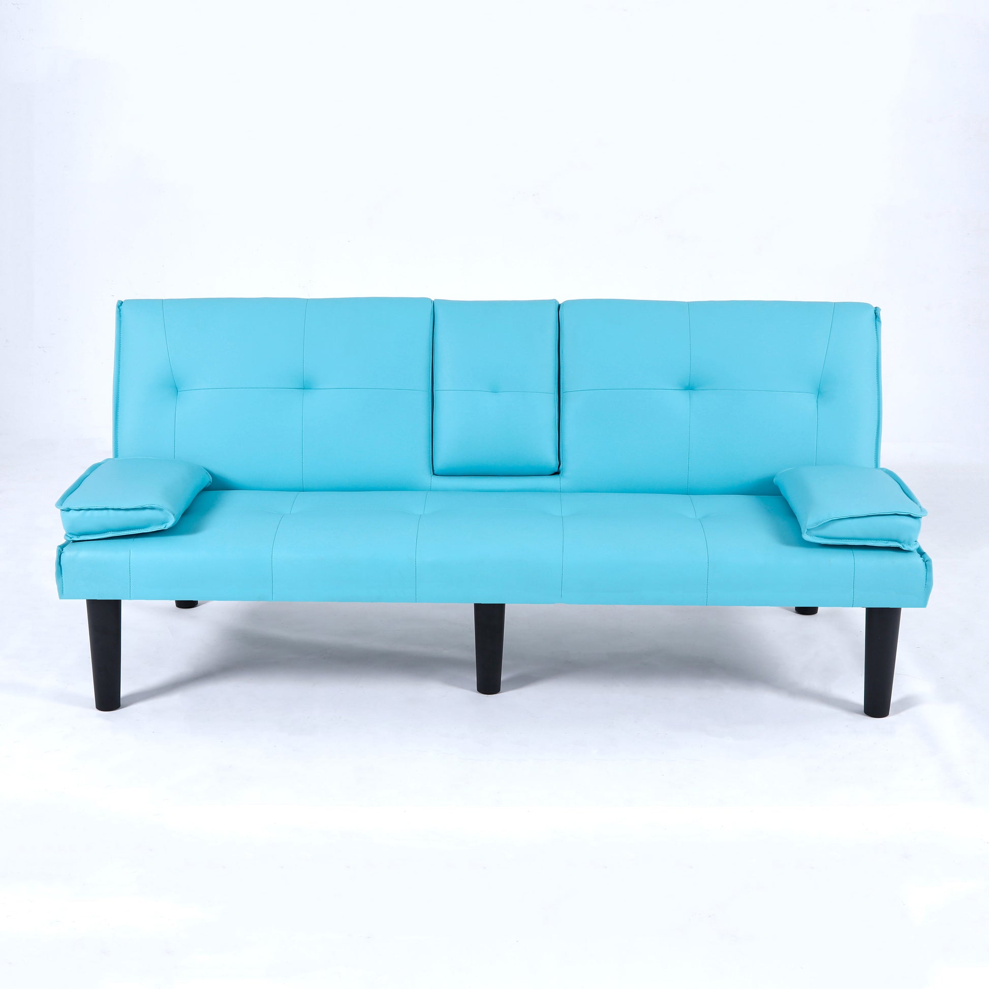 The 67-inch blue PVC multi-functional sofa bed, with a foldable and cup holder design, makes it extremely convenient to turn the living room into a guest room image 12