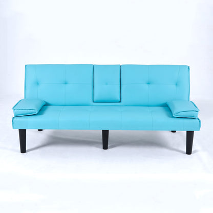 The 67-inch blue PVC multi-functional sofa bed, with a foldable and cup holder design, makes it extremely convenient to turn the living room into a guest room image 12
