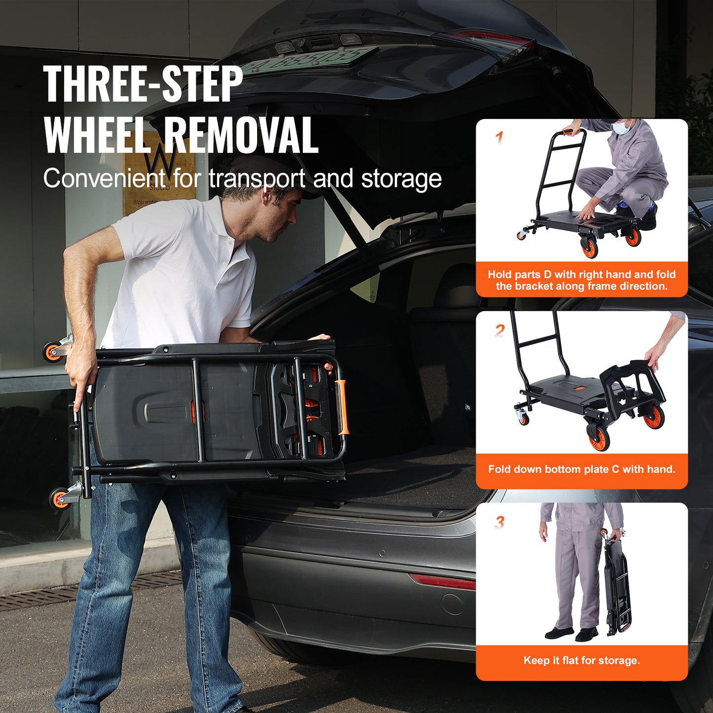 Aluminum Hand Truck, 2 in 1, 300 lbs Load Capacity, Heavy Duty Industrial Convertible Folding Hand Truck and Dolly, Utility Cart Converts from Hand Truck to Platform Cart with Rubber Wheels image 6
