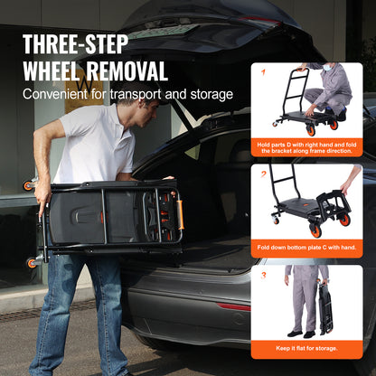 Aluminum Hand Truck, 2 in 1, 300 lbs Load Capacity, Heavy Duty Industrial Convertible Folding Hand Truck and Dolly, Utility Cart Converts from Hand Truck to Platform Cart with Rubber Wheels image 6