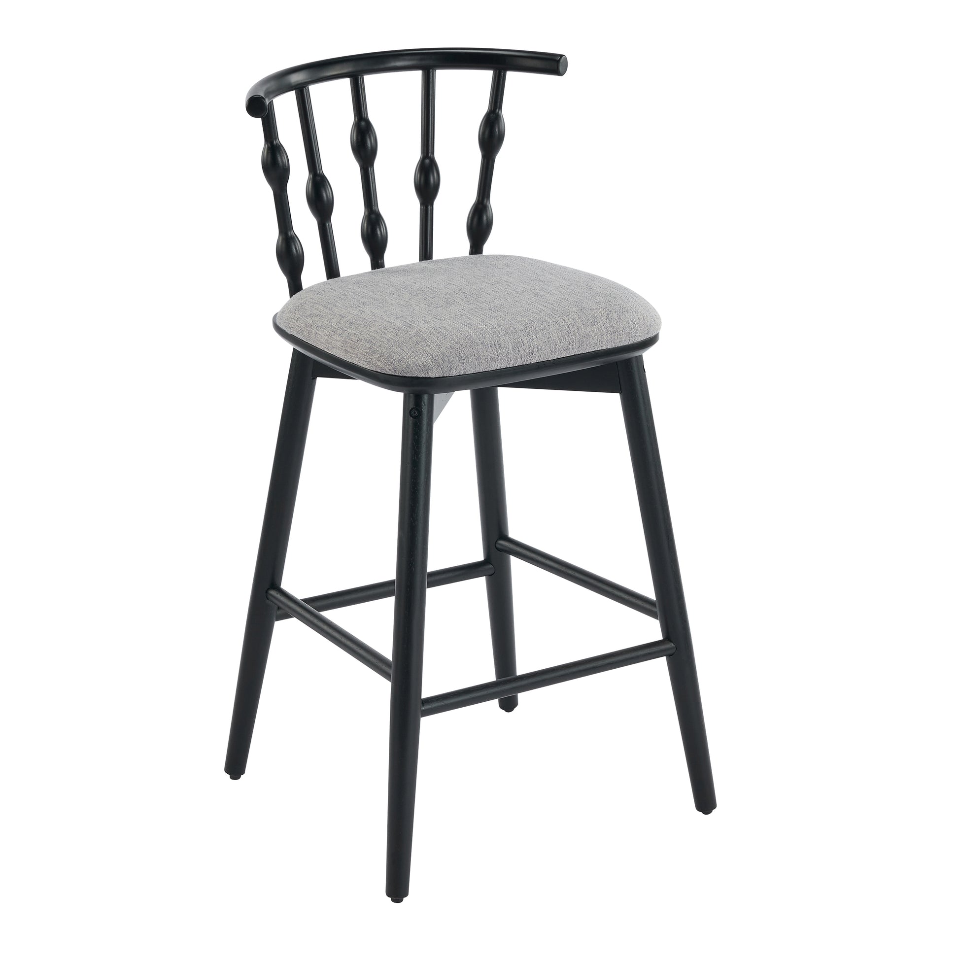 Doria Indoor Wooden Barstool, Black Finish With Grey Upholstery, Set of 2 image 10