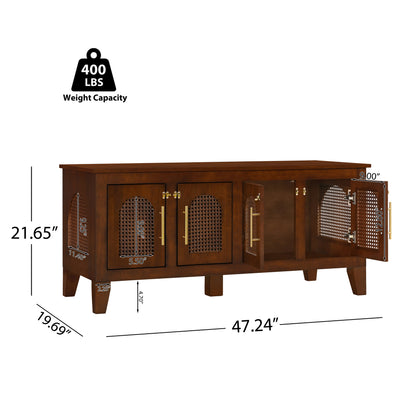 Lars Indoor Rattan Decorated Rubber Wood Dog Crate Cabinet Furniture – Stylish Pet Kennel with 4 Doors for Living Room image 3