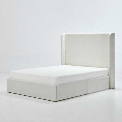 Carmen Upholstered Wingback Bed / Upholstered Platform Bed Frame / 52" High Headboard / Simplicity / Minimalist / No Box Spring Needed / California King / Textured Ivory Canvas / No Noise image 11