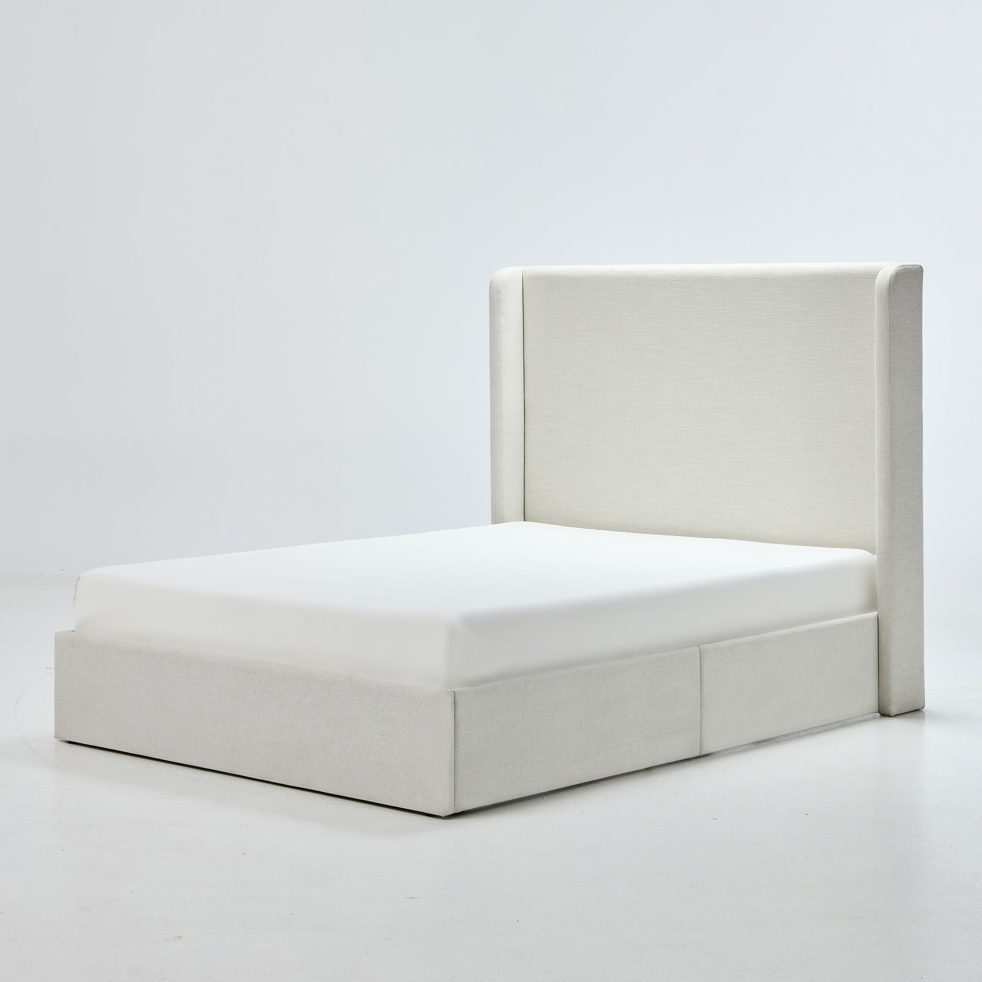 Carmen Upholstered Wingback Bed / Upholstered Platform Bed Frame / 52.3" High Headboard / Simplicity / Minimalist / No Box Spring Needed / Easy Assembly / King/ Textured Ivory Canvas Chenille/No Noise image 10