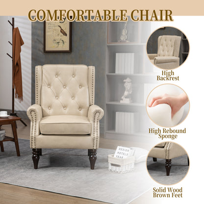 Wood Frame Armchair, Modern Accent Chair Lounge Chair with Sturdy Wood Legs for Living Room Bedroom (Camel PU) image 4