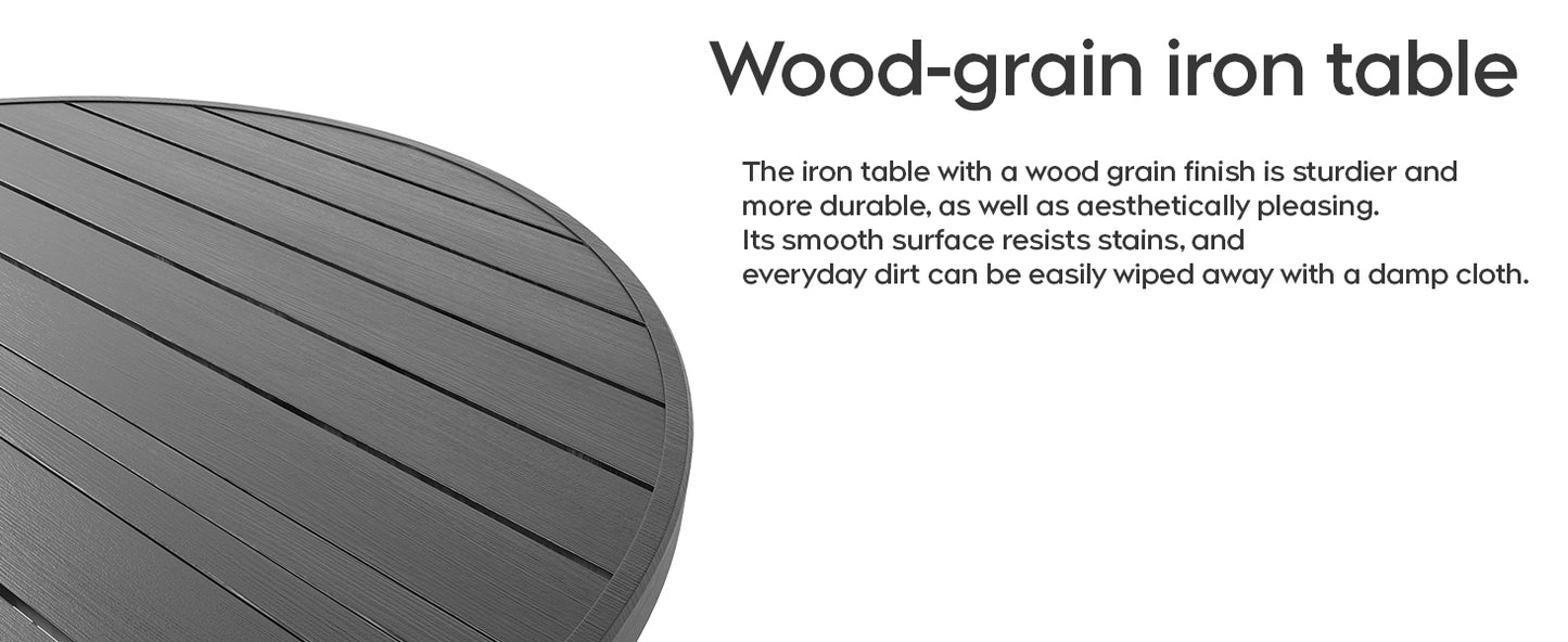 Round Faux Wood Slat Patio Table 47" with Umbrella Hole, Realistic Wood Grain Top + Matte Black High-Quality Iron Legs, Rust-Resistant Outdoor Dining Table for Garden Patio Balcony image 4