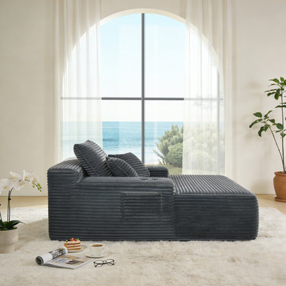 NEW Convertible Chaise Lounge Chair Plush with Wide Armrest & Throw Pillows, Cozy Boneless Sleeper Sofa Bed Armchair,with cup holder, for Living Room, Bedroom, No Assembly Required,Grey image 2