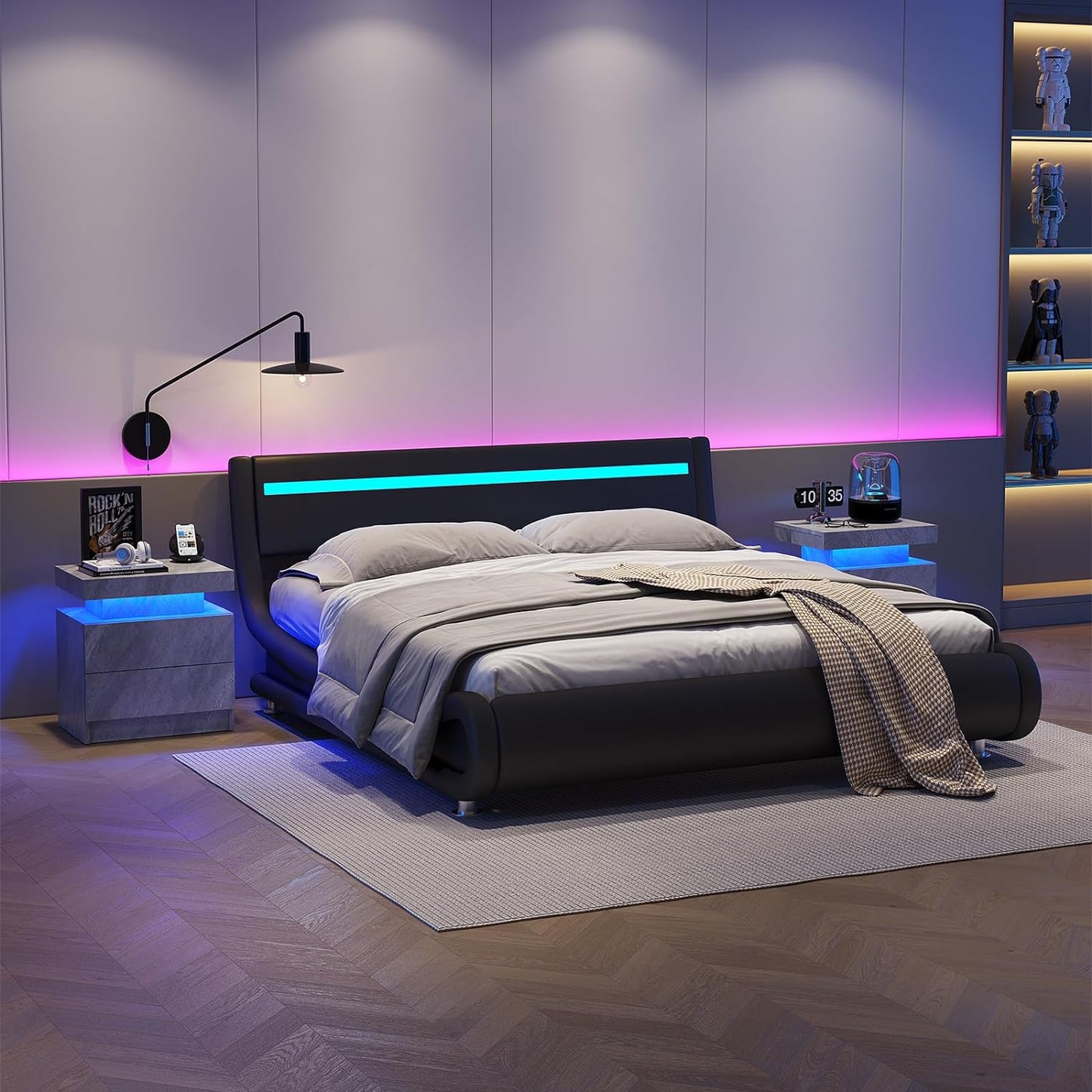 Nightstand LED Bedside Table Cabinet Lights Modern End Side with 2 Drawers for Bedroom (Deep Gray) image 8