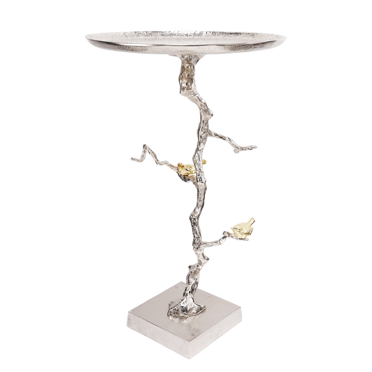16.9x16.9x28" Round Aluminum Side Table with Silver Branch Design and Gold Bird Accents image 3