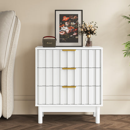 3 Drawer Dresser with Fluted Panel Design, Modern Wood Chest of Drawers with Chic Edge Pull, Large Nightstand Side Table, Wood Storage Organizer for Bedroom, Living Room, Entryway, White image 5