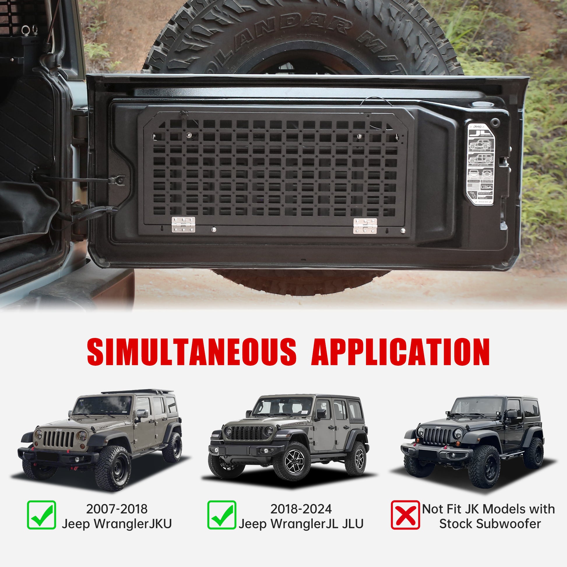 Tailgate Table Foldable Rear Cargo Shelf Compatible with Jeep Wrangler 2007-2017 JK JKU & 2018-2026 JL JLU (Not Fit JK Models with Stock Subwoofer) image 3