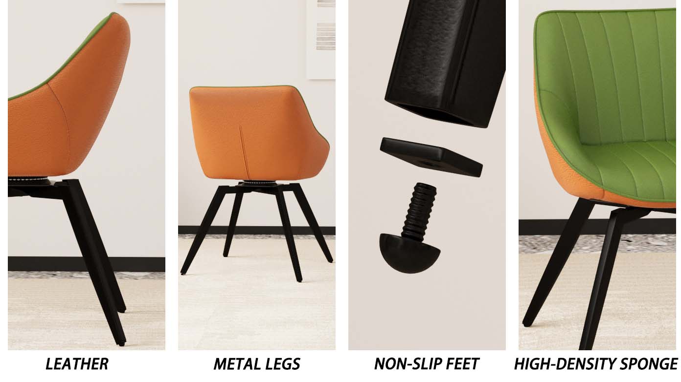 A set of 4 dining chairs, medieval modern kitchen dining chair, PU decorative chairs with black metal legs, suitable for home&kitchen (Green and Orange) image 9