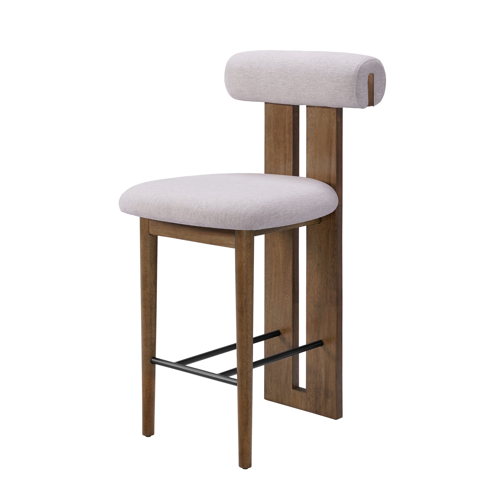 Renee Indoor Modern Split-Back Rubber Wood Counter Stool with Ivory Upholstery, Dark Walnut Finish, Set of 2 image 7
