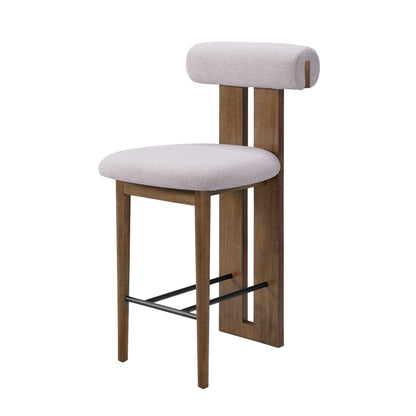 Renee Indoor Modern Split-Back Rubber Wood Counter Stool with Ivory Upholstery, Dark Walnut Finish, Set of 2 image 7