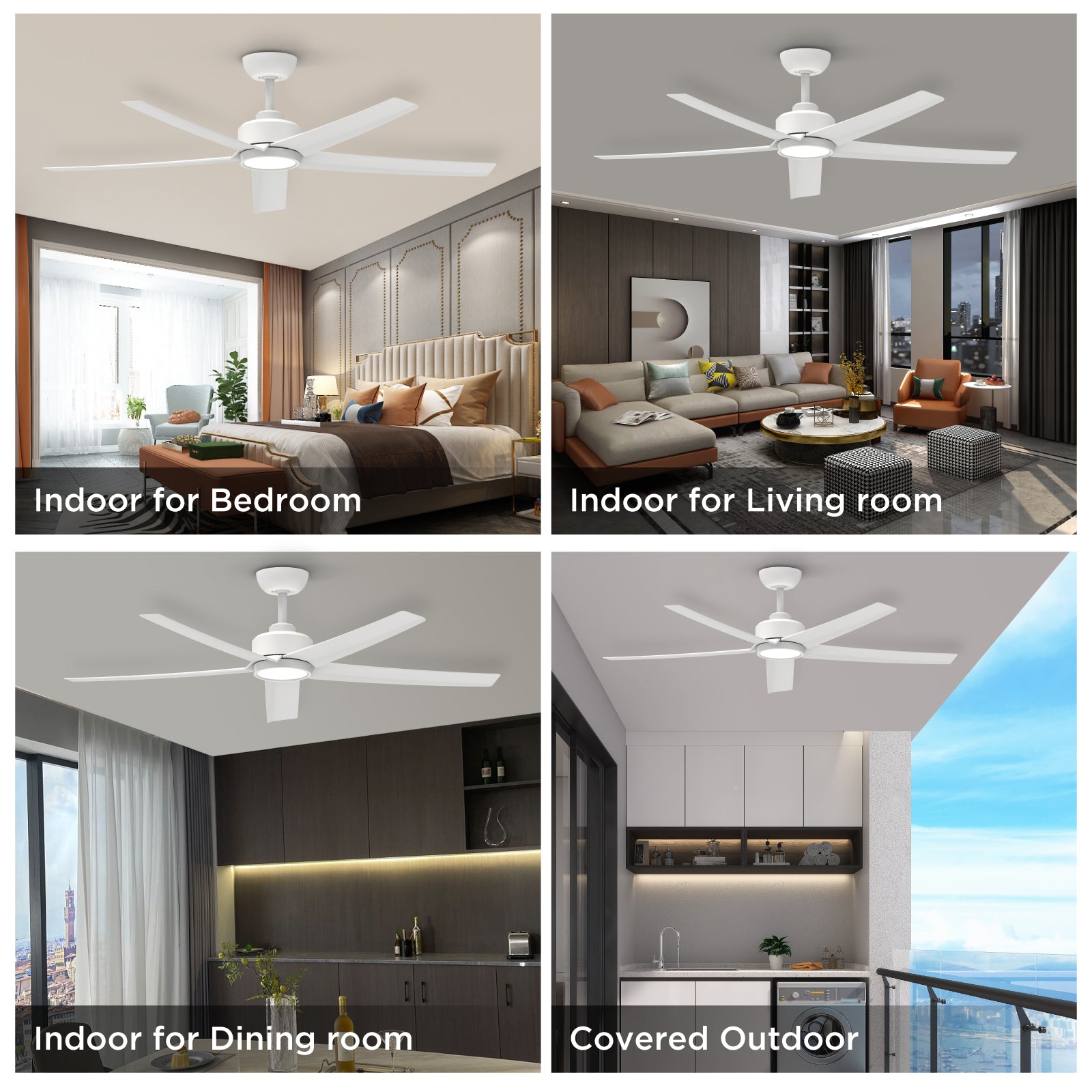 52 inch Ceiling Fans with Lights, Large Air Volume Ceiling Fans with Reversible Quiet DC Motor and Remote, 5D-W5, 5X-W5 image 3