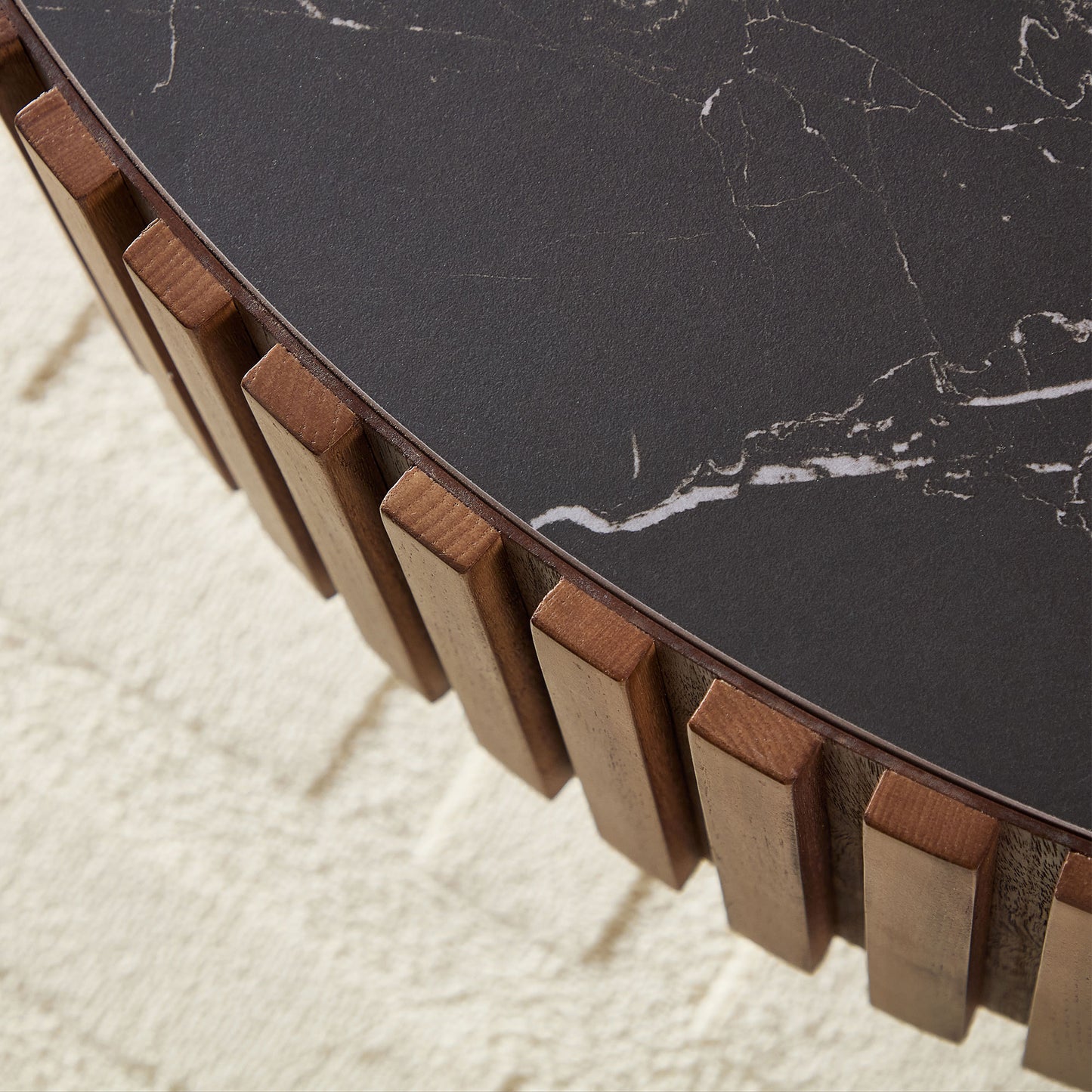 35.43'' Nesting Round Sintered Stone Tabletop Modern Drum Coffee Table Luxury Circle Coffee Table for Apartment Walnut image 6