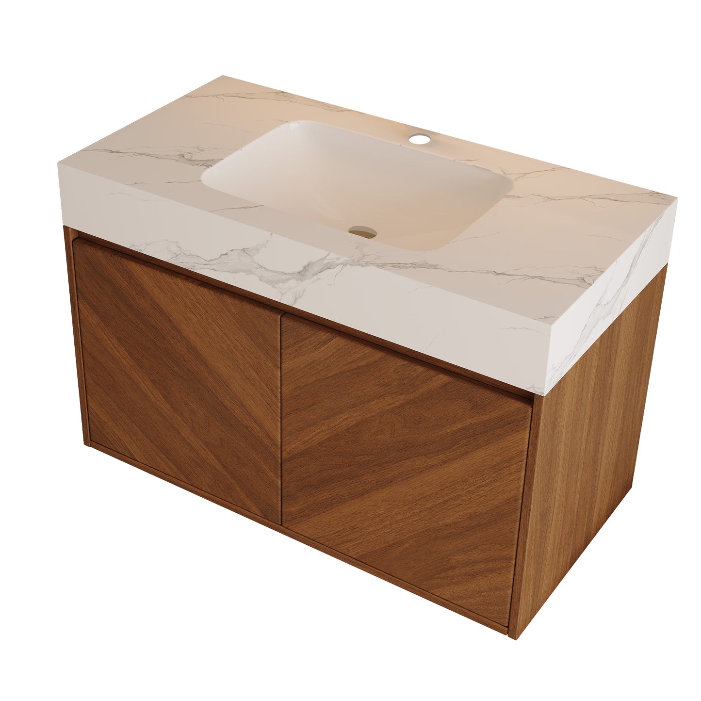 30" Modern Wall-Mounted Bathroom Vanity with Ceramic Sink – Brown Oak, Soft-Close image 8