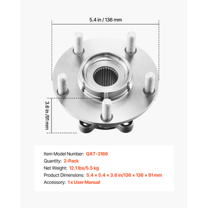 2PCS Front Wheel Bearing & Hub Assembly Fit for 2014-2015 Nissan Rogue Select S Sport Utility 2013 Advance 2012 Sentra SE-R Spec V Sedan 4-Door 2.5L OEM 513298, Wheel Bearing Hub Assembly Set image 5