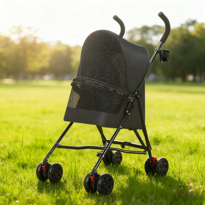 Pet Stroller for Small Dogs Cats with Mesh Ventilation, Lightweight Foldable Design, Cup Holder, Black image 8