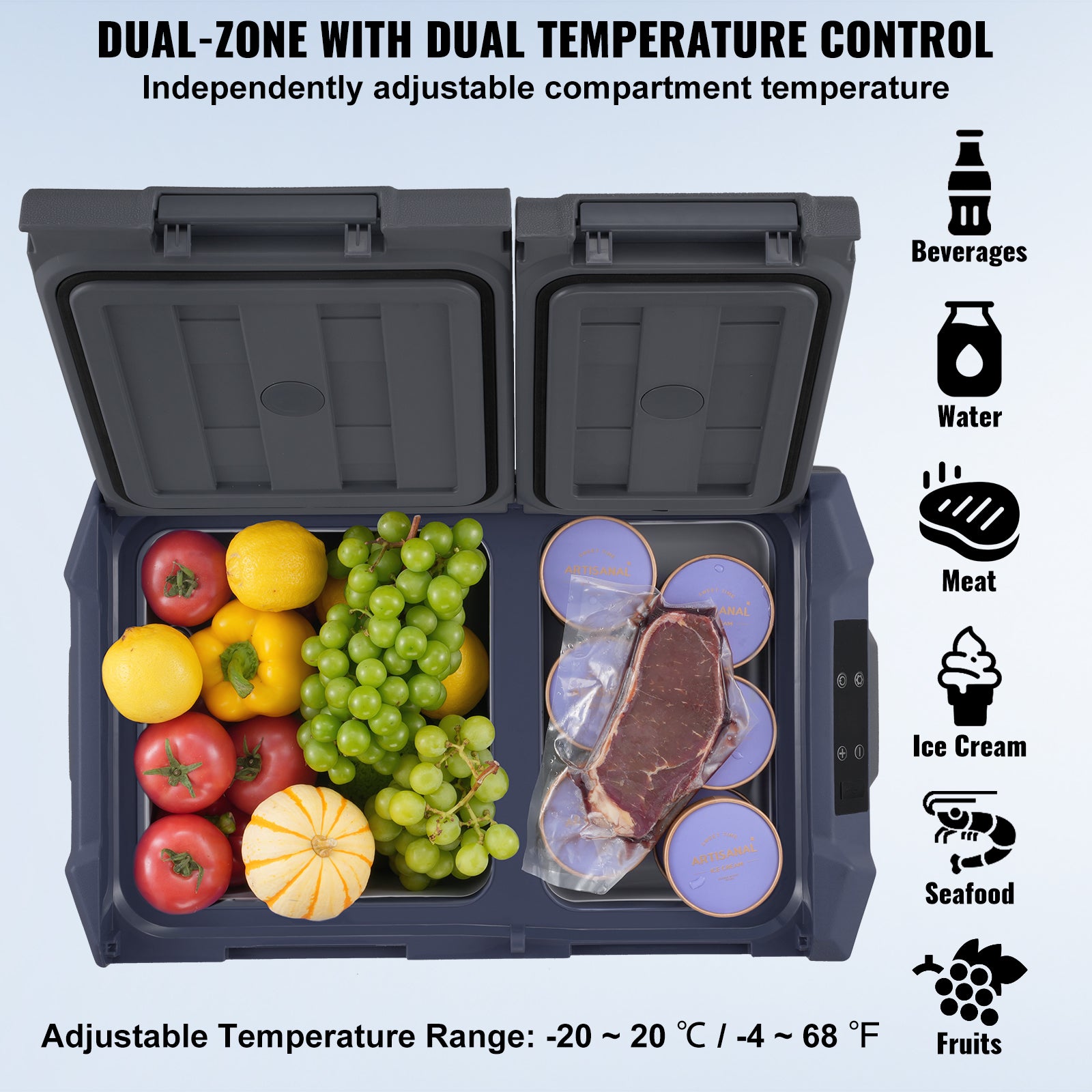Car Refrigerator, 12 Volt Car Refrigerator Fridge, 40 L Dual Zone Portable Freezer, -4℉-68℉ Adjustable Range, 12/24V DC and 100-240V AC Compressor Cooler for Outdoor, Camping, RV image 6