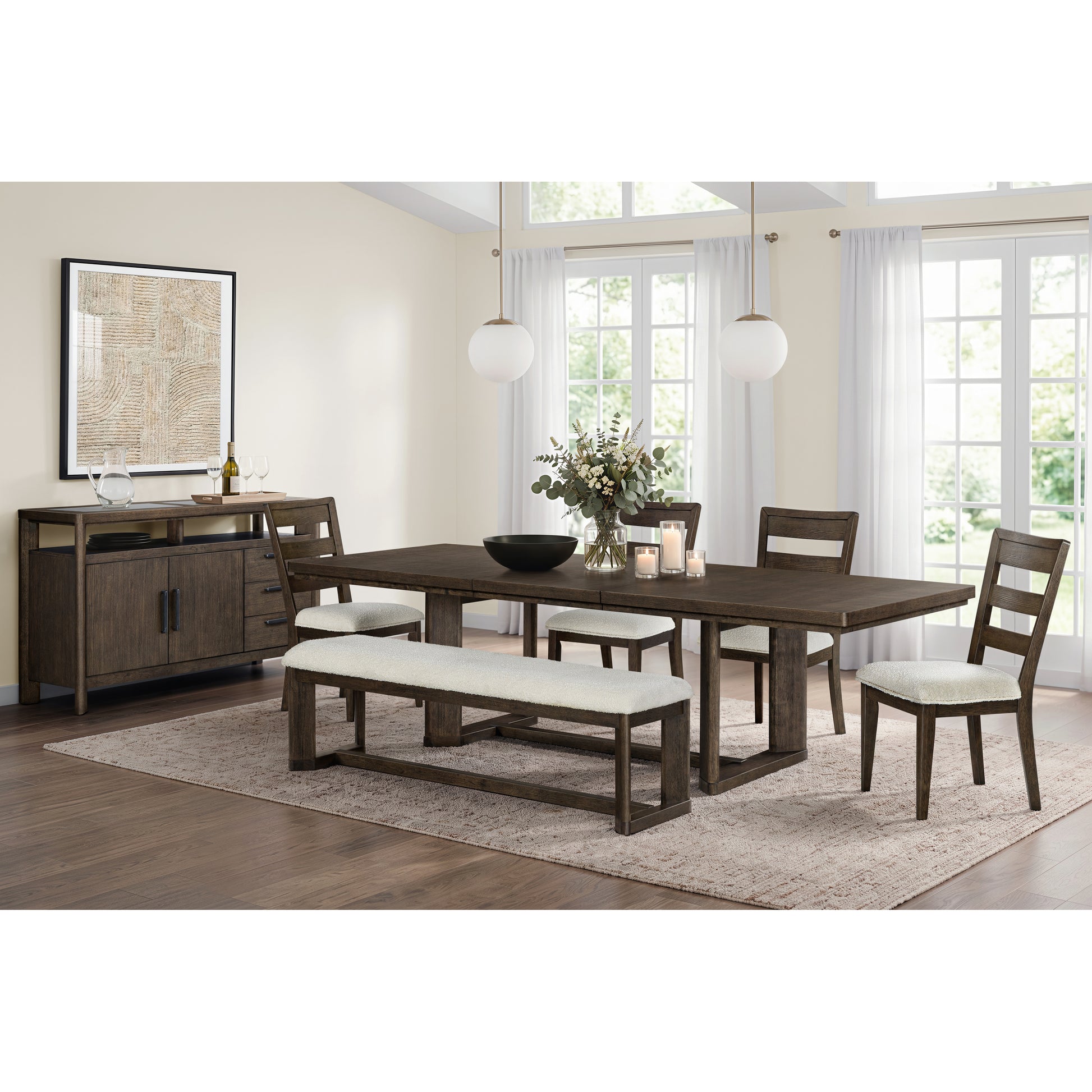 Dark Oak Trestle Dining Table with Leaf image 2