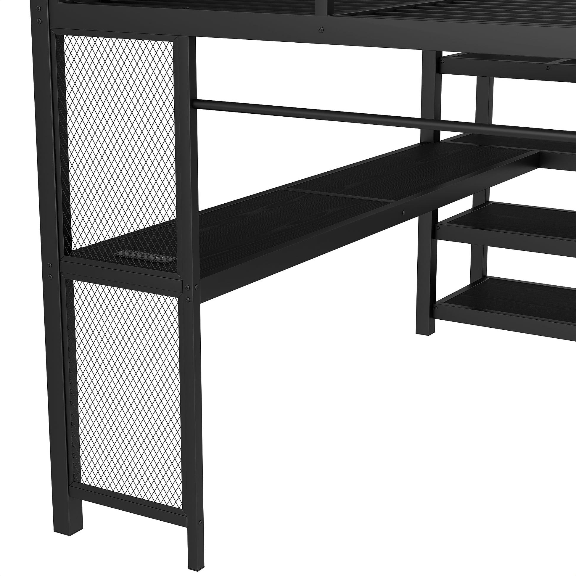 Queen Loft Bed with Desk and Storage Stairs, Metal Loft Beds with LED Lights, USB Ports, Multifunctional Iron Nets, No Spring Box Needed and Noise-free, Black image 9