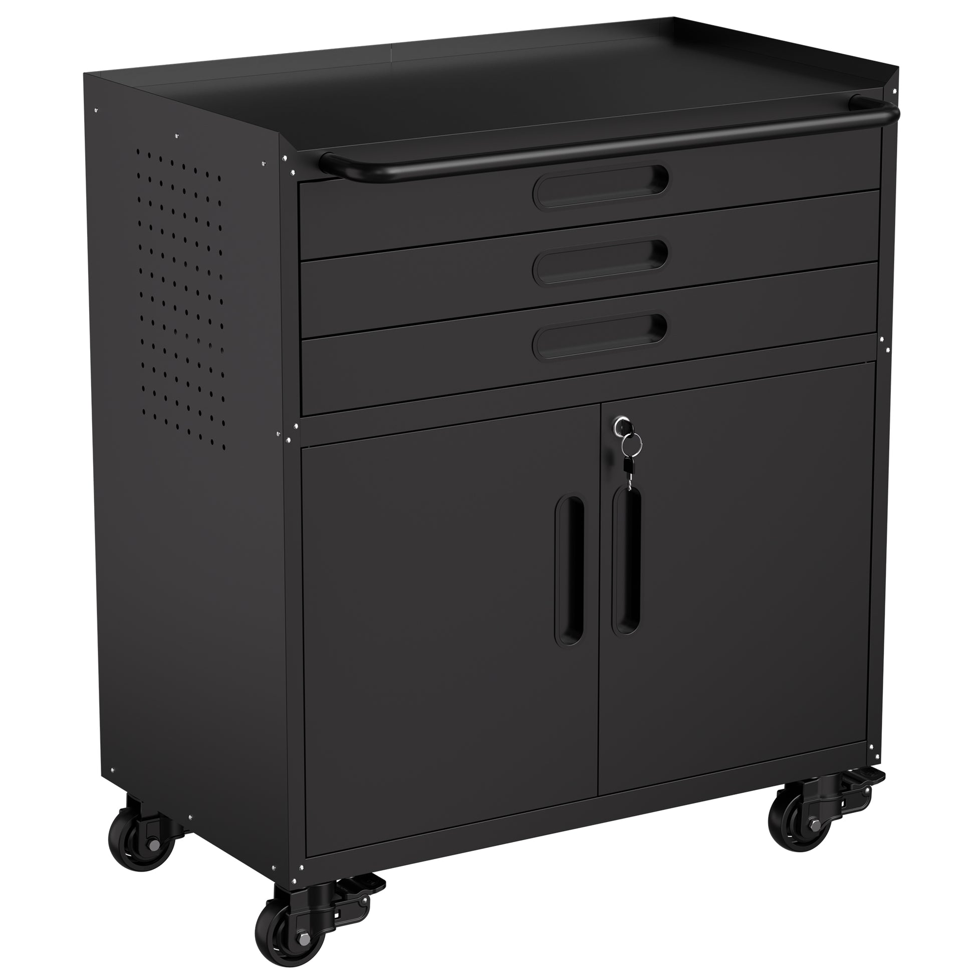 34.3" Rolling Metal Tool Cabinet - Heavy Duty Garage Storage with Lockable Doors & 3 Drawers, Mobile Workbench Organizer for Garage, Workshop, Home image 8