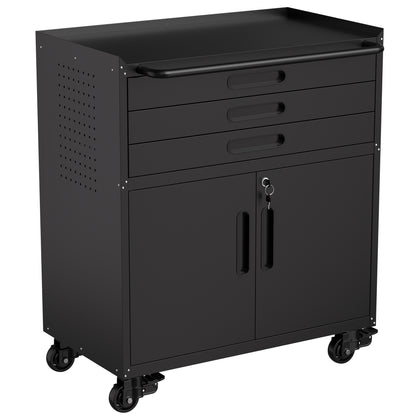 34.3" Rolling Metal Tool Cabinet - Heavy Duty Garage Storage with Lockable Doors & 3 Drawers, Mobile Workbench Organizer for Garage, Workshop, Home image 8