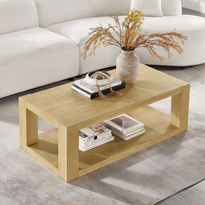 2-Piece Modern 2 tier Rectangle Coffee Table Set for Living Room,Easy Assembly Coffee Tables, End Side Tables for Bedroom Office,Natural Color image 7