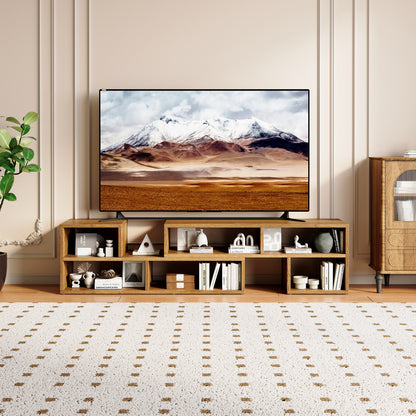 Modular Extendable TV Stand, Rustic Wood Media Console with Open Storage Cubbies, Freestyle Combination Entertainment Center, Adjustable TV Cabinet for Living Room Bedroom Apartment image 2