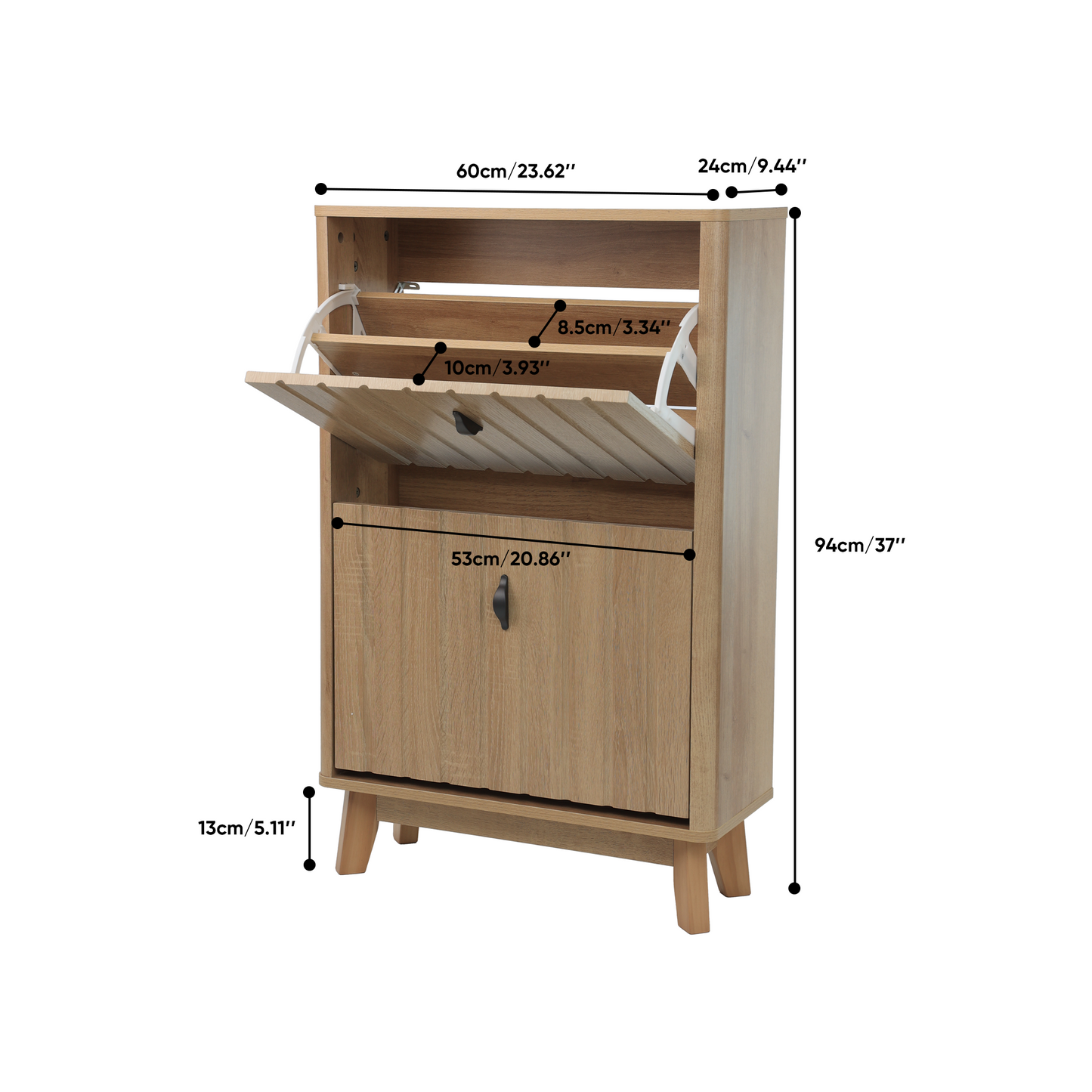 23.6-inch entryway shoe cabinet, ultra-thin flip-down large-capacity dustproof shoe rack for home use, medieval-modern freestanding shoe cabinet, oak color. image 2