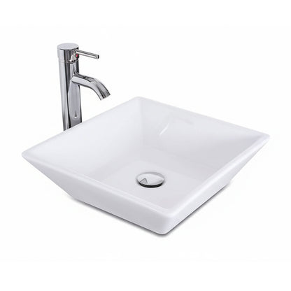 Square Ceramic Basin White Vessel Sink for Bathroom Vanity,16"X16" Beveled Porcelain Sink w/Faucet&Pop Up Drain image 1