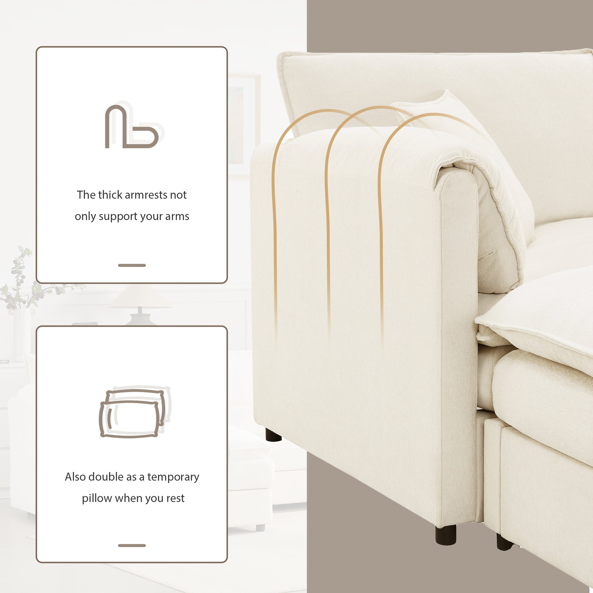 [NEW SKU of N723S0687W]103" Chenille Modular Sectional Sofa with Deep and Wide Seat, L Shaped Cloud Couch Set with Double Cushions, 4 Seat Sofa with Movable Ottoman, Oversized Indoor Furniture image 4
