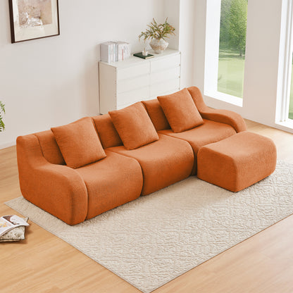 Boneless Sofa,3 Seat High-Quality Teddy Fabric,Anti-Slip Design,No Assembly Curved Armrests Streamlined Design,Assembly Chaise 32D High Density Sponge For Living Rooms Bedrooms,Orange image 2