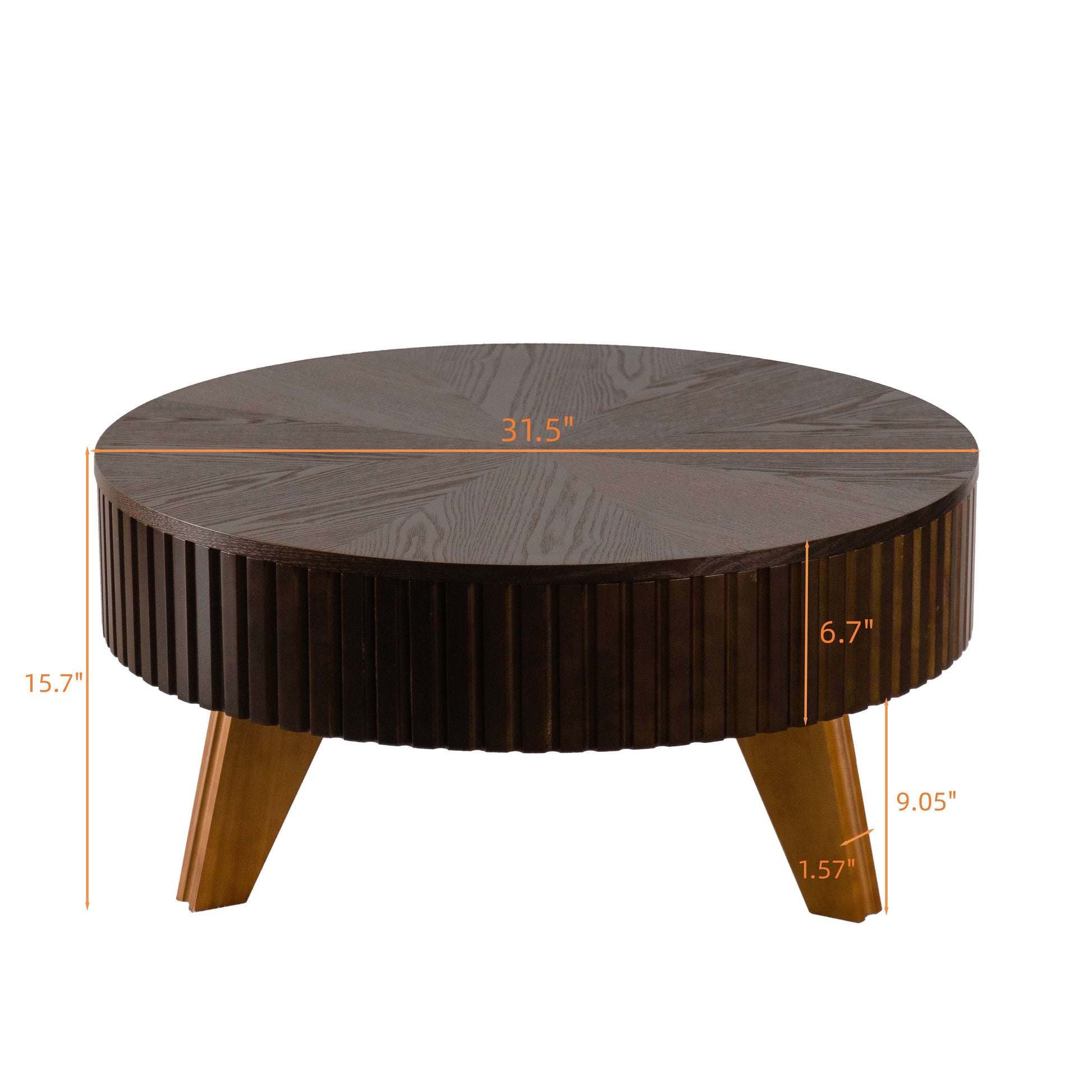 31.5" Retro Round Coffee Table with Storage Space, Suitable for Living Room and Office, Brown image 8