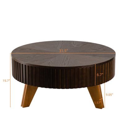 31.5" Retro Round Coffee Table with Storage Space, Suitable for Living Room and Office, Brown image 8