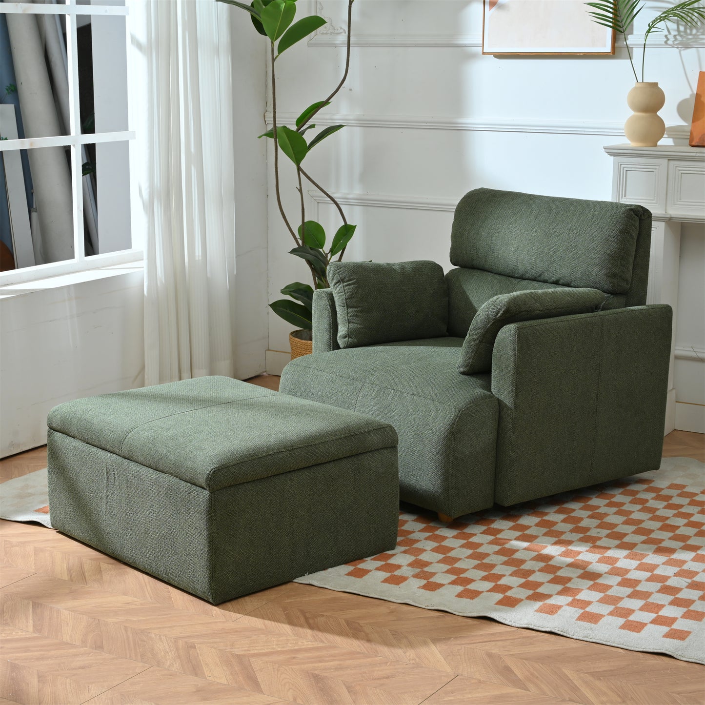 Oversized Chair w/Storage Ottoman, Wide Accent Armchair Chair for Living Room, Modern Lounge Chair, Upholstered Mid-Century Reading Chair, Comfy Living Room Chair, Deep Seat Sofa Couch(Dark Green) image 9