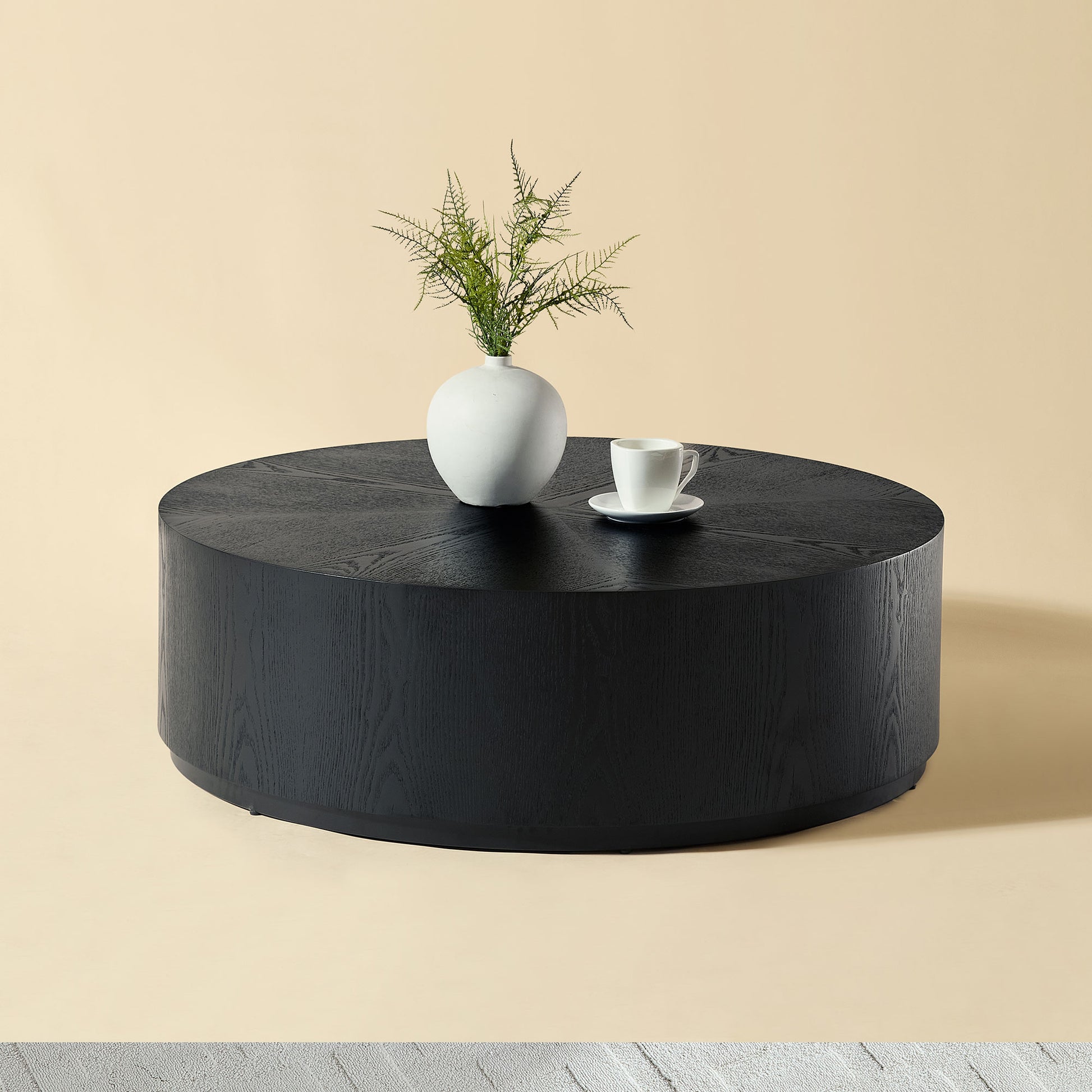 35.43 Inch Modern Round Coffee Table MDF Coffee Table for Living Room,Drum Center Table for Apartment,No Need Assembly,Black W2582P188323 image 2