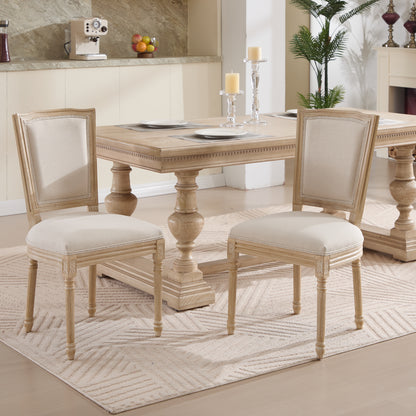 French Country Dining Chairs Set of 2, Upholstered Chairs with T-shaped Back, Wire drawing and carving techniques,Disassemblable, for Living Room, Kitchen, Restaurant Use, Beige image 1