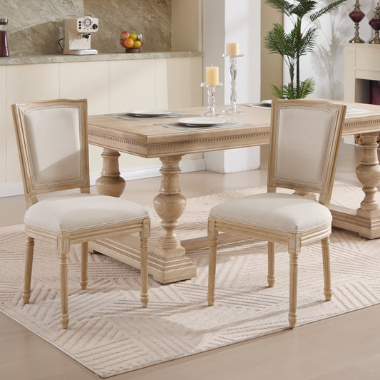 French Country Dining Chairs Set of 2 - Beige Upholstered Chairs with T-Shaped Back