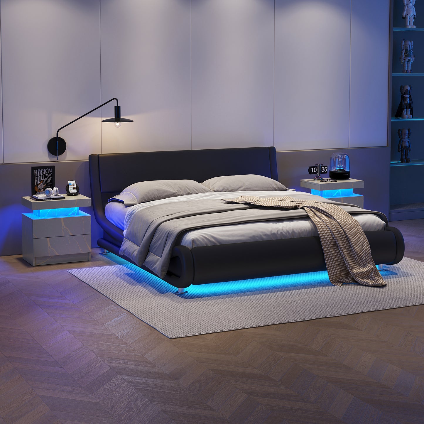 Nightstand LED Bedside Table Cabinet Lights Modern End Side with 2 Drawers for Bedroom (Grey Gold) image 8
