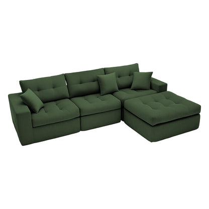 Corduroy Corner Chaise Compression Sofa Bed, L-Shaped Sectional Couch with High-Density Sponge, No-Assembly Required Convertible Sofa for Living Room, Apartment, Guest Room(Green) image 3