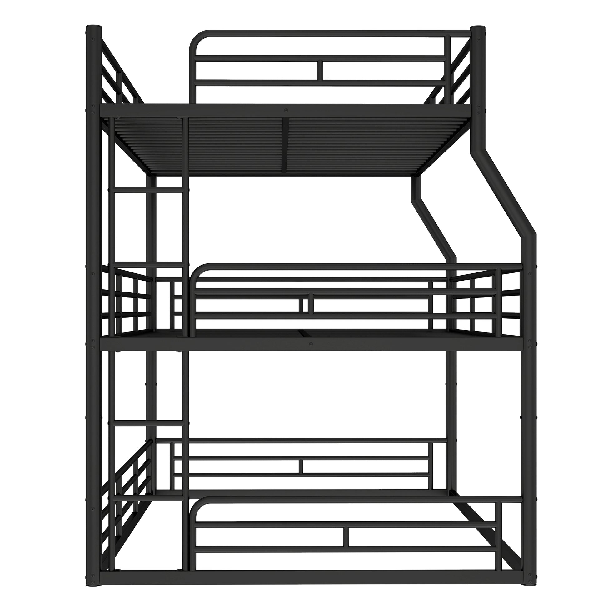 Full XL over Queen over Queen Bunk Bed, Metal Triple Bunk Bed with Safety Guardrails, Heavy-duty Bunk Bed with Noise-reduced Design, Black image 5