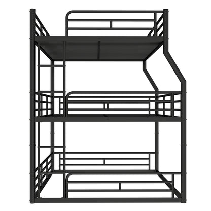 Full XL over Queen over Queen Bunk Bed, Metal Triple Bunk Bed with Safety Guardrails, Heavy-duty Bunk Bed with Noise-reduced Design, Black image 5