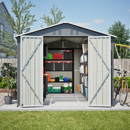 8 x 12 FT Outdoor Storage Shed, Large Metal Tool Storage with Aluminium Frame and Lockable Doors, Storage for Backyard Garden Patio Lawn, Grey image 11
