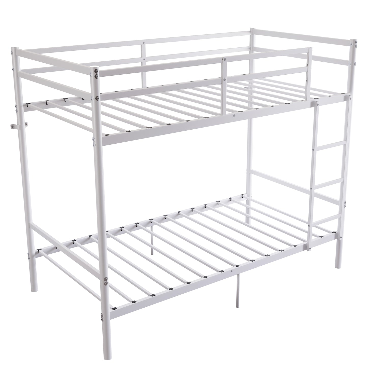 Bunk Bed with Ladder and high Guardrail Metal Bunk Bed, Storage Space, Noise Free,Twin Over Twin Size,White image 7