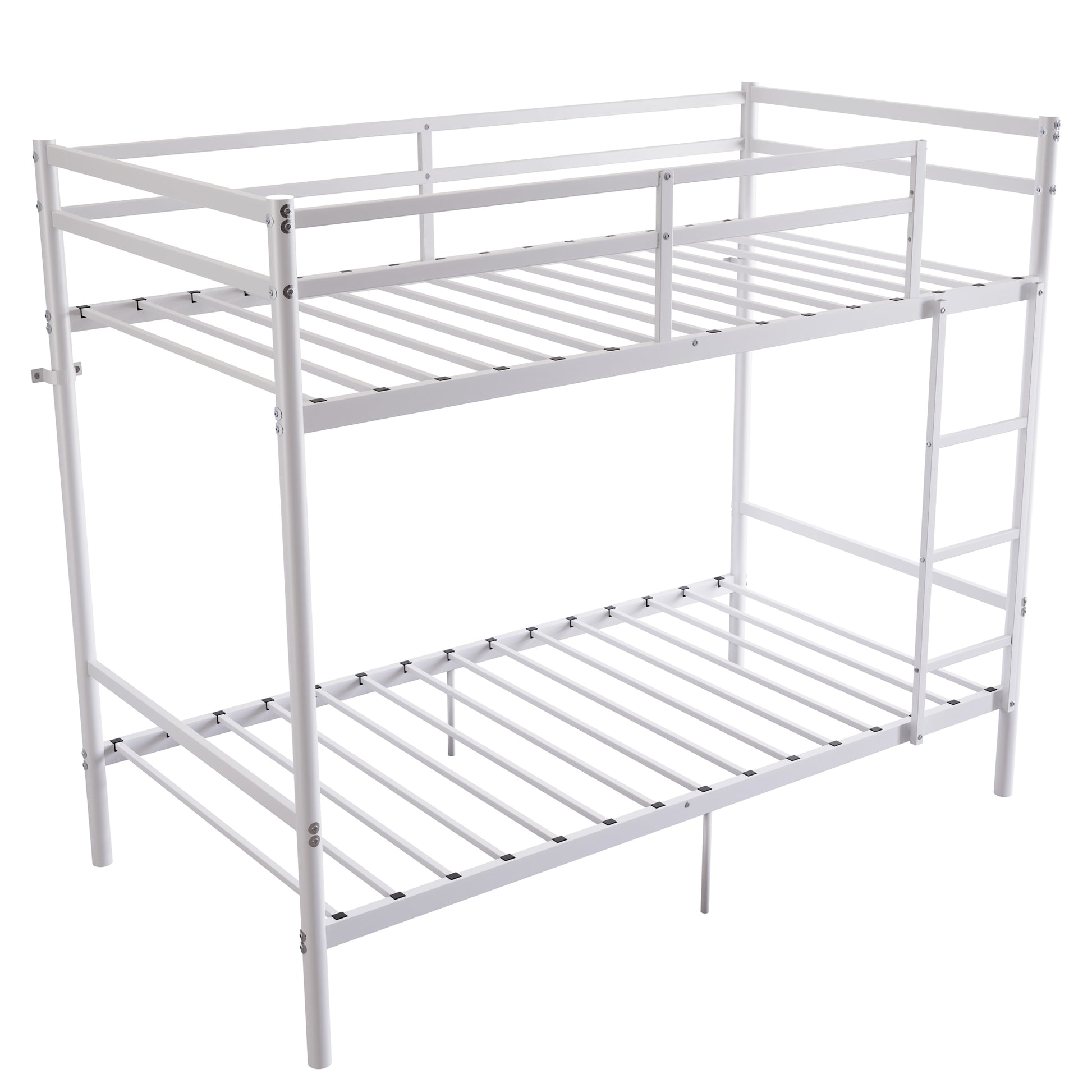 Bunk Bed with Ladder and high Guardrail Metal Bunk Bed, Storage Space, Noise Free,Twin Over Twin Size,White image 7