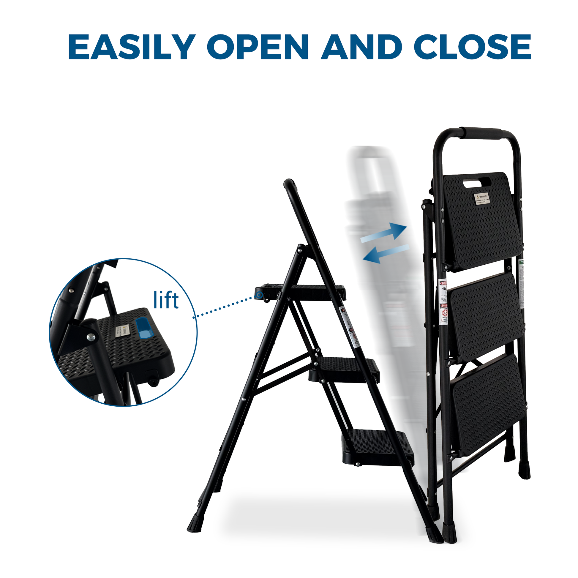 3 Step Ladder, Folding Step Stool with Wide Anti-Slip Pedal, Sturdy Steel Ladder, Lightweight, Portable Steel Step Stool image 3