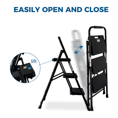 3 Step Ladder, Folding Step Stool with Wide Anti-Slip Pedal, Sturdy Steel Ladder, Lightweight, Portable Steel Step Stool image 3